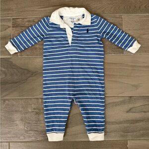 Ralph Lauren Blue and White Striped Kids Footie